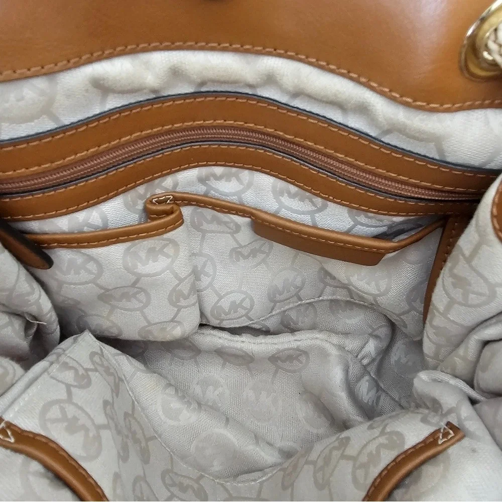 Michael Kors  Canvas  Drawstring Tote Vibrant Orangey Pink - Picture 6 of 8